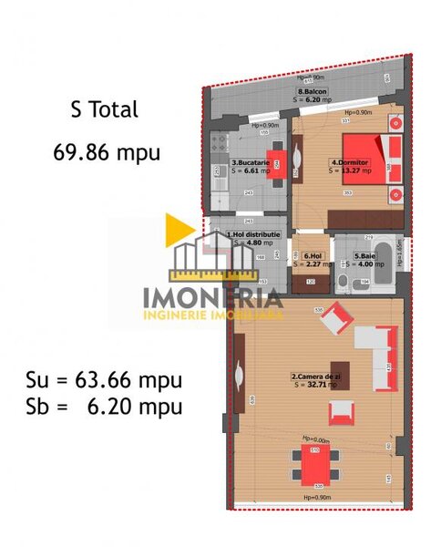 Doua camere + parcare, 0% comision, 200 m metrou, 550 m parc, 33 mpu living